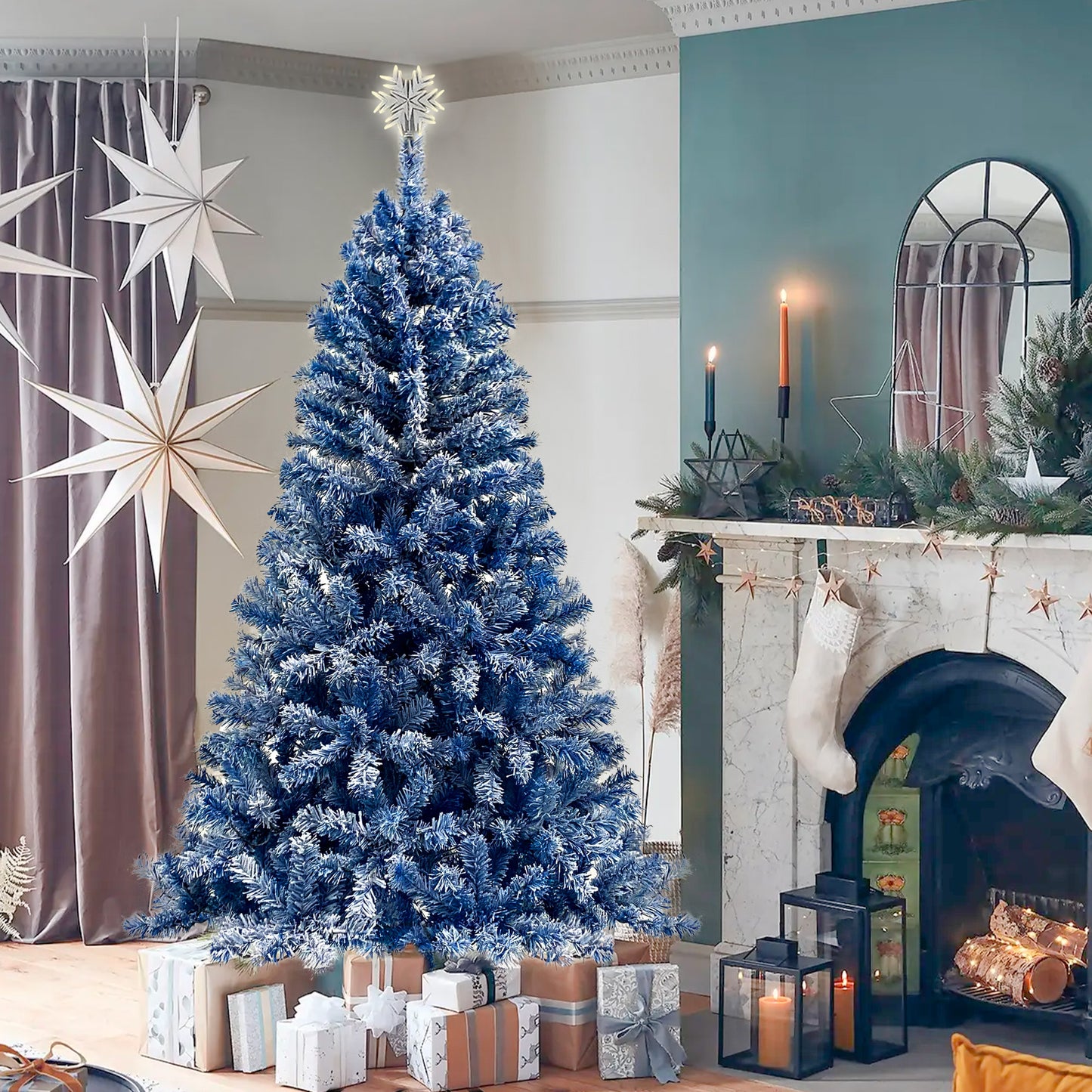 kerstboom met verlichting en sneeuw 183 cm