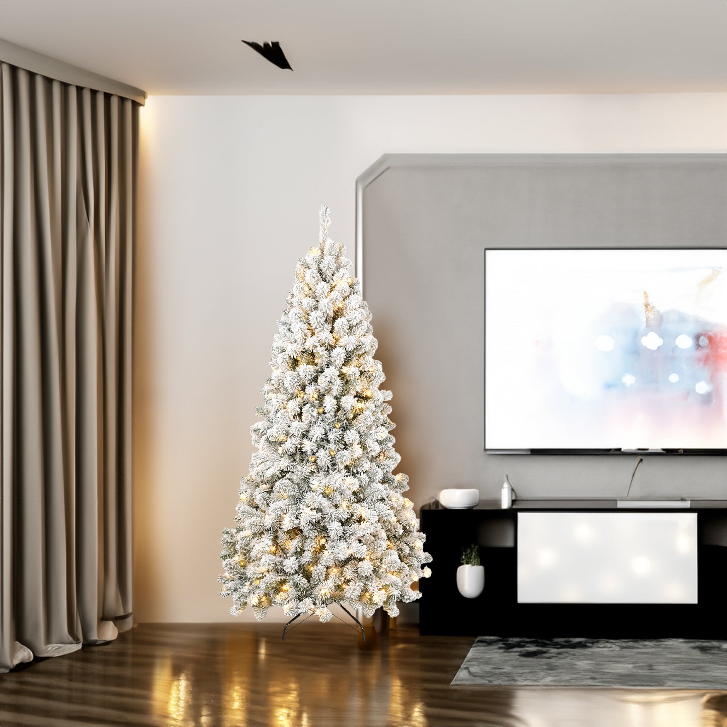 Weihnachtsbaum Schnee und Lichter 214cm