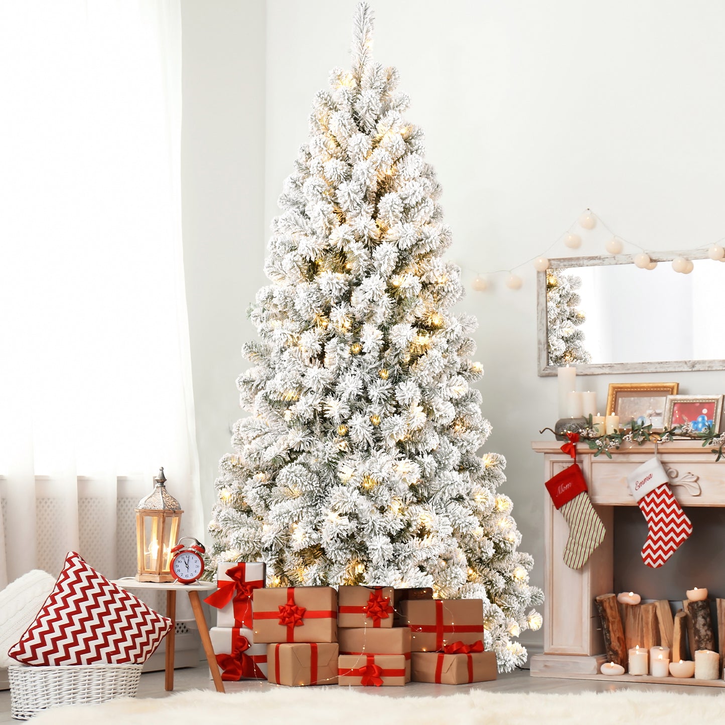 Weihnachtsbaum Schnee und Lichter 214cm
