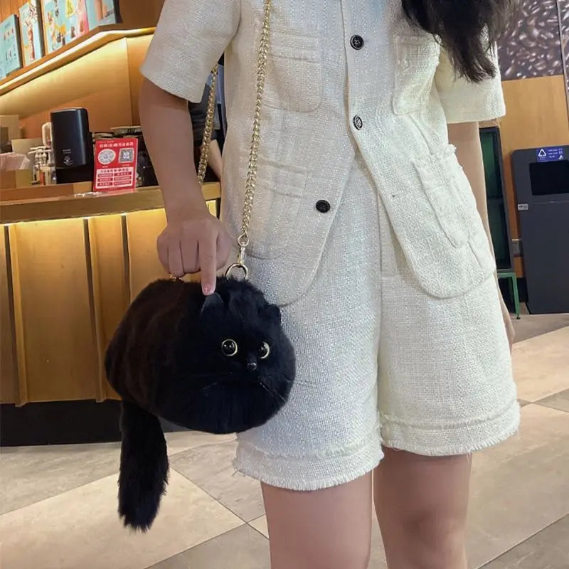 black cat shoulder bag